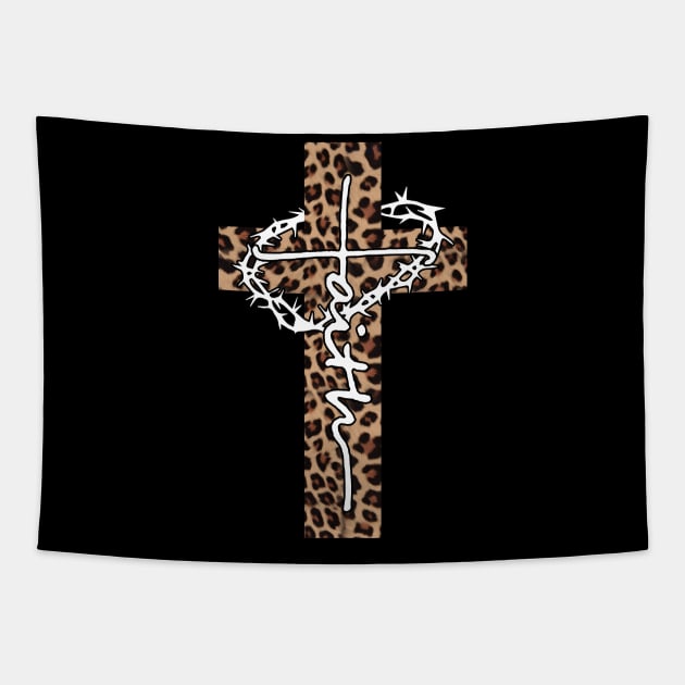 Faith Leopard Cross Christian Funny Gift Tapestry by HomerNewbergereq