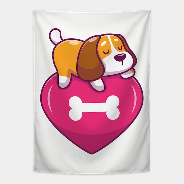 Cute dog sleeping on heart Tapestry by Catalyst Labs