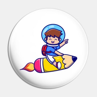 Cute Boy Flying With Pencil Rocket Pin