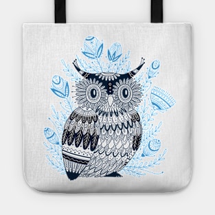 Blue owl with flowers Tote