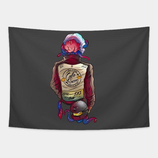 cafe racer biker Tapestry by cesarmora456