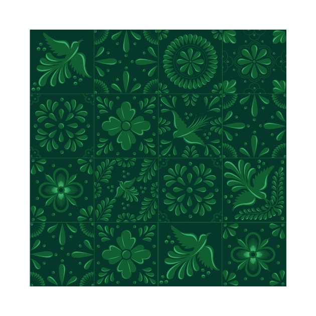 Mexican Green Talavera Tile Pattern by Akbaly by Akbaly