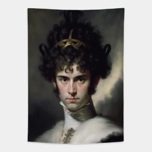 Curly Haired Man Moody Vintage Dark Painting Tapestry