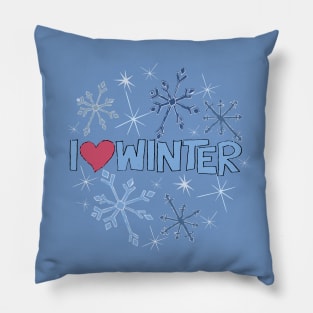 I Heart Winter Illustrated Text with snowflakes Pillow