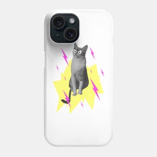 Annoyed, comical cat summoning pink lightning Phone Case