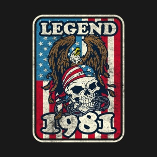 Birthday Legend 1981 Bald Eagle Skull American T-Shirt