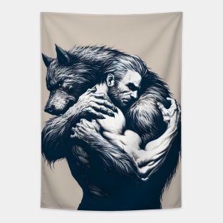 Man and Werewolf Hugging Gay Lovers Tapestry