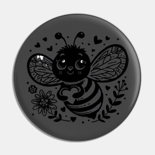 Cute Smiling Bee with Floral Heart Wings Pin