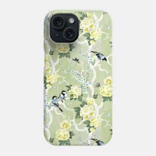 Chinoiserie birds in green Phone Case