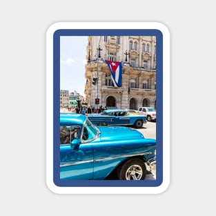 Blue Cars In Havana And Cuban Flag Magnet