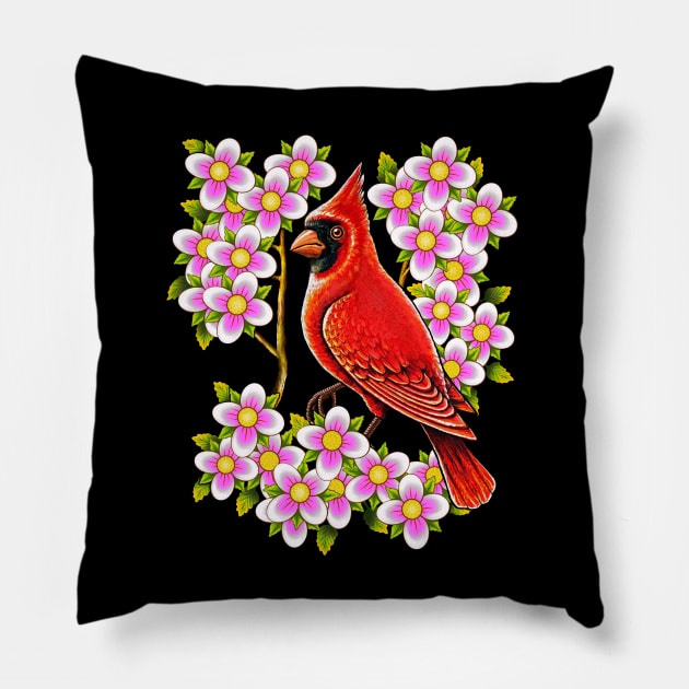 Red Cardinal dogwood flower North Carolina Virginia Pillow by Artardishop