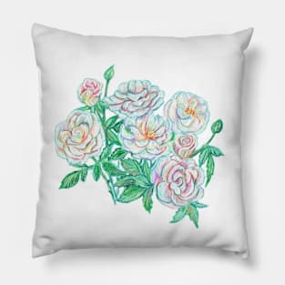 White roses pastel artwork Pillow