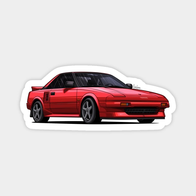 Toyota MR2 SW11 Red - Digital drawing Magnet by Mario Ramos Rally Art