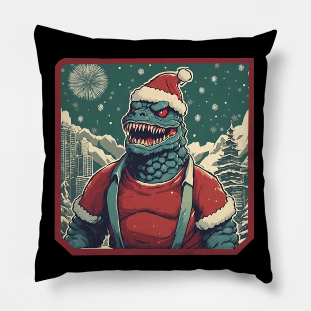 Kaiju Christmas Pillow by Ilustradamus