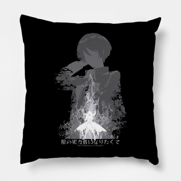 The Eminence in Shadow anime characters Cid Kagenou in Distressed Grunge Style featured with Japanese Text Pillow by Animangapoi