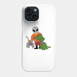 pixel art alien with robot and alien dog Phone Case