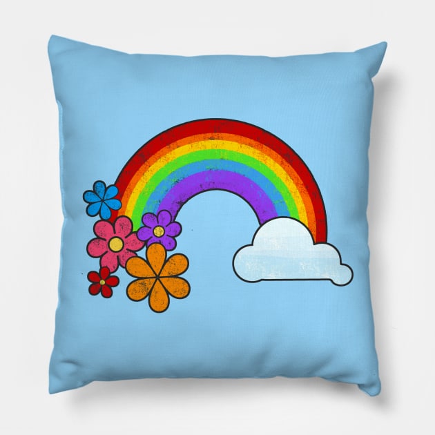 Rainbow with Flowers Pillow by AlondraHanley