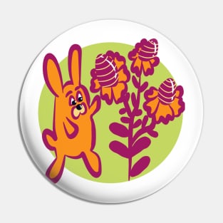 Flowers and rabbit Pin