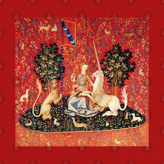 LADY AND UNICORN ,SIGHT  Red Green Fantasy Flowers,Animals by BulganLumini