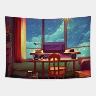 Old Music Studio Under The Moonlight Music Life 80s Tapestry