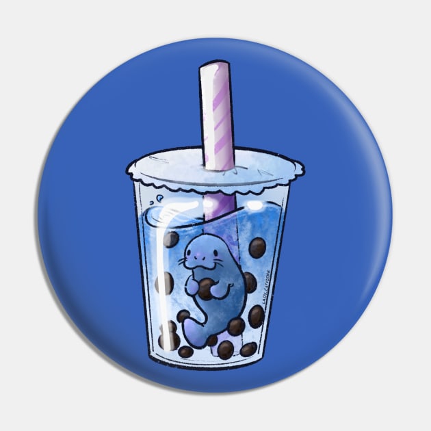 Cute Boba Manatee Pin by Lady_Caffiene