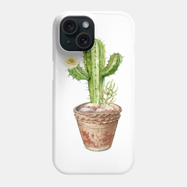 Hand painted Watercolor Cactus in Terracotta pot Phone Case by SouthPrints