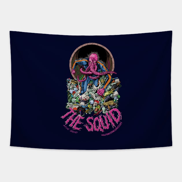 THE SQUID IN GARBAGE Tapestry by FunnyBoneComics1