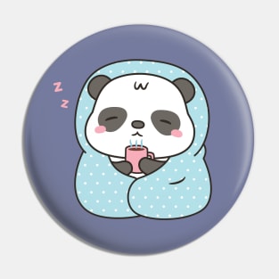 Cute Sleepy Panda With Coffee and Blanket Pin