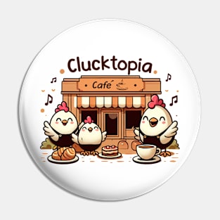 Clucktopia Café - chicken serving coffee and pastries Pin