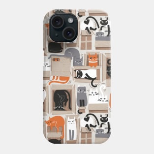 Purfect feline architecture // pattern // beige background cute cats in cardboard boxes Phone Case