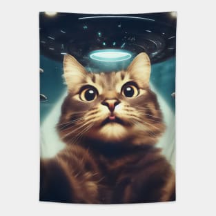 Funny Cat selfie with UFO Tapestry