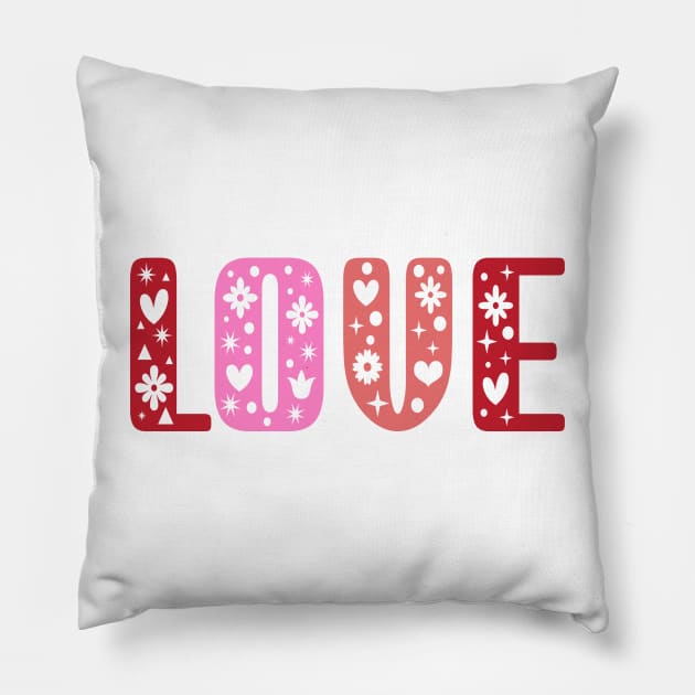 Retro Love Shirt - Folk Art Cottagecore Scandinavian Design Pillow by PUFFYP