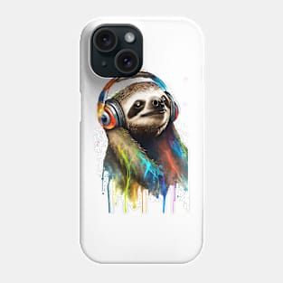 Sloth Watercolor Painting - Sloth Listening to Music Phone Case