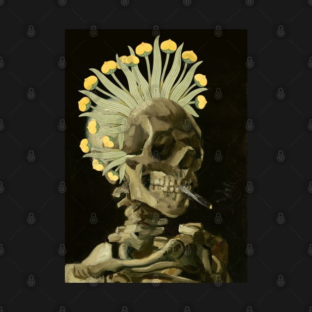 Smoking Skeleton with Floral Headdress by Rag And Bone Vintage Designs