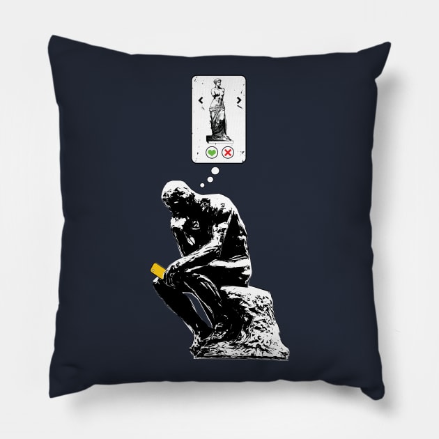 Rodin Thinker Statue Dating App for Art History Fan Pillow by atomguy