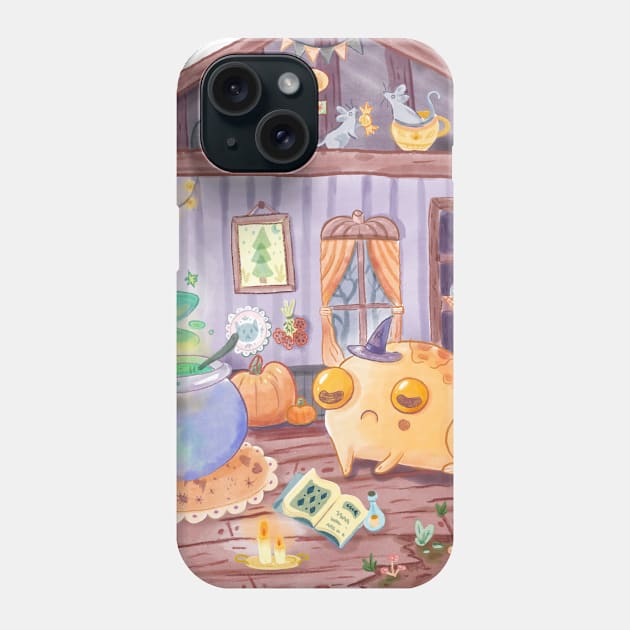 Halloween Frog Witch Doing Magic in Watercolor Phone Case by narwhalwall