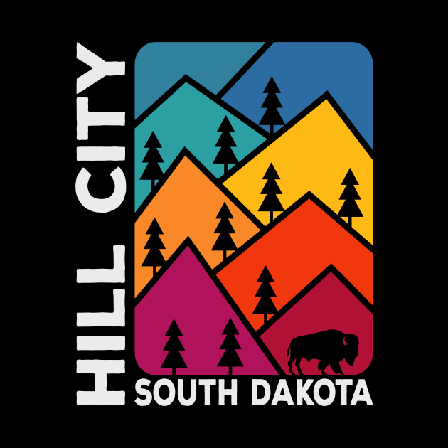 Hill City South Dakota Vintage Mountains Bison by SouthDakotaGifts