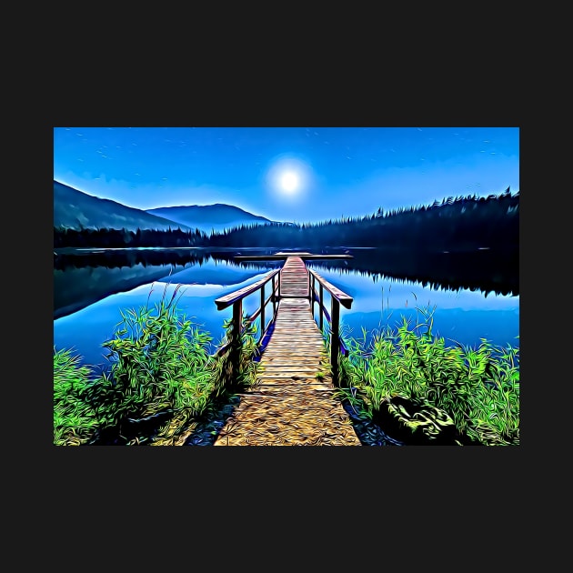 Garibaldi Provincial Park Lakeside Dock Moonlit Night by BubbleMench