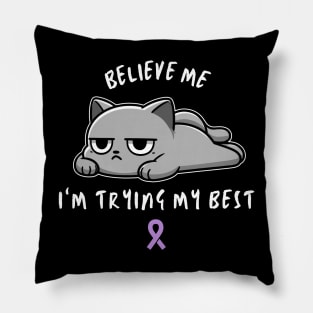 Lupus Warrior Cat With Awareness Ribbon Pillow