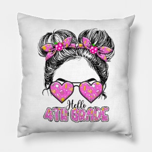 Kids Hello Fourth Grade Messy Bun Girls 4th Grade Back To School Pillow