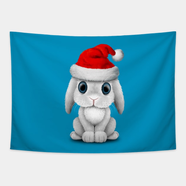 White Baby Bunny Wearing a Santa Hat Tapestry by jeffbartels