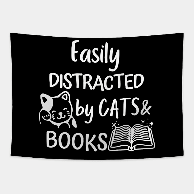 Cats And Books Easily Distracted By Kitten Lover Reading Tapestry by ZimBom Designer