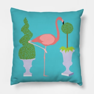 Pink Flamingo and Topiary Garden Pillow