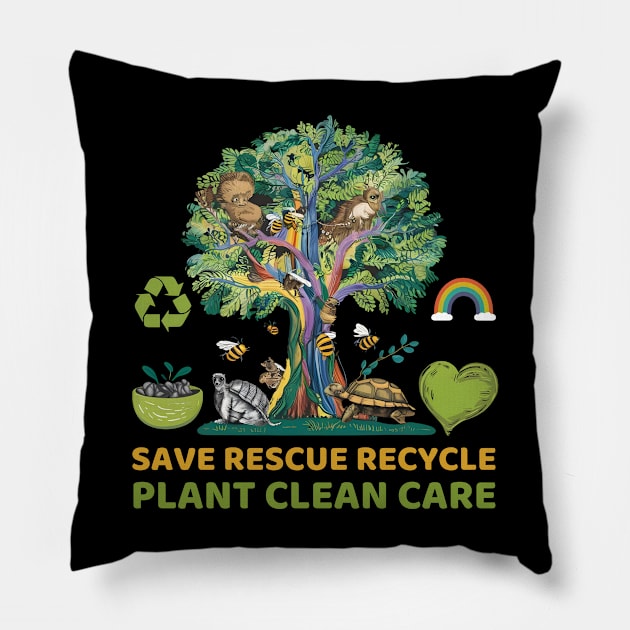 Save Bees Rescue Animals Recycle Plastic Earth Day Pillow by Pikalaolamotor