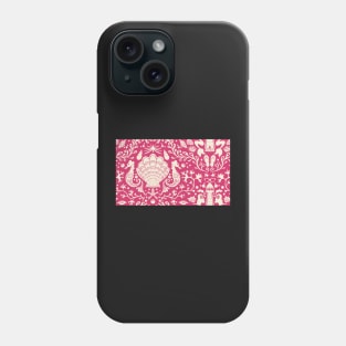 raspberry pink summer beach damask pattern with seashells Phone Case