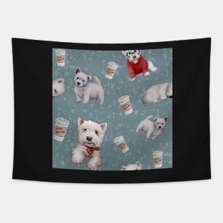 Westies mom blue pattern Tapestry