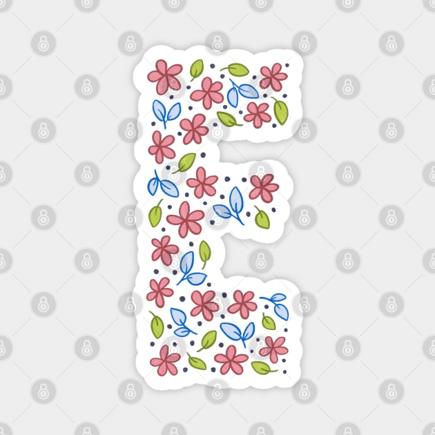 Floral Monogram Letter E - pink and blue Magnet by SRSigs