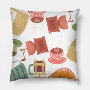 Cute painted coffee illustration pattern in vintage style Pillow