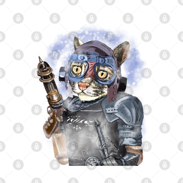 Naughty Pilot Cat with Laser Gun and Heavy Armor by FelisSimha