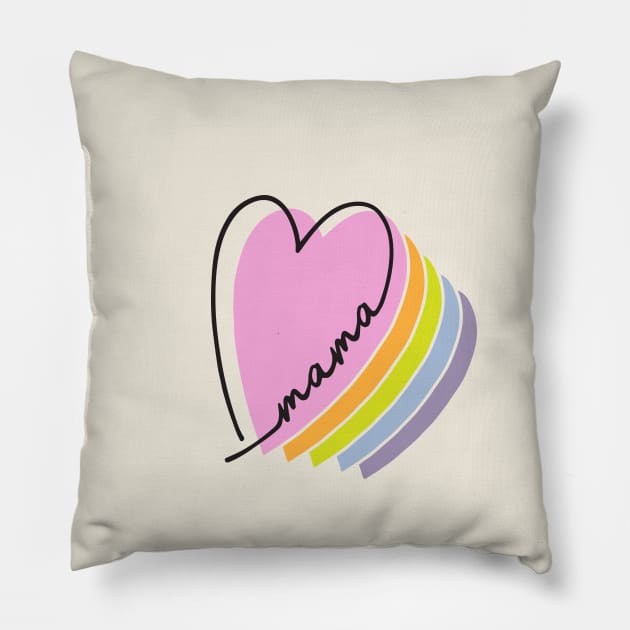 pastel rainbow heart mama design line art rainbow heart letters mothers day gift for moms Pillow by B*Shoppe